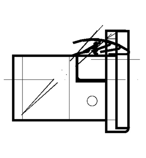 Technical drawing of a mechanical component with lines and circles